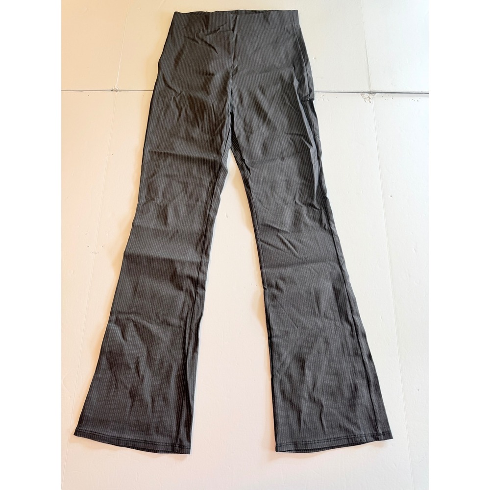 Papaya Women Black Pinstripe High Waisted Flare Pull On Pants Small